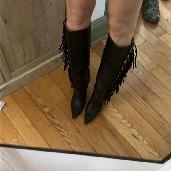 Jimmy Choo Black Fringe Heeled Boots - Picture 5 of 8